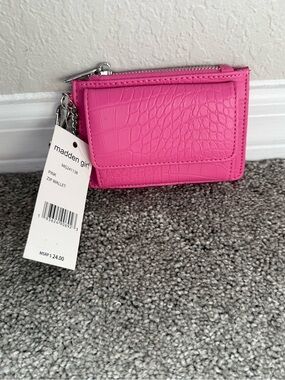 Madden Girl Hot Pink Croc-Embossed Zip Coin Wallet